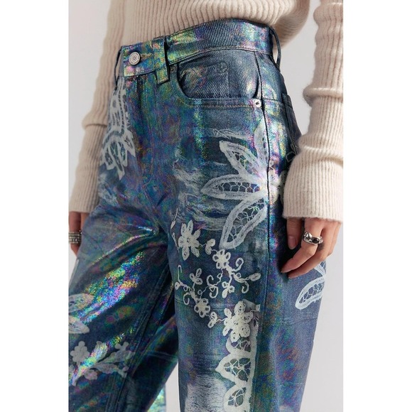 Free People Denim - We The Free Lace Luster Tinsley Size 26S (short) Printed High Rise Illusions NWT